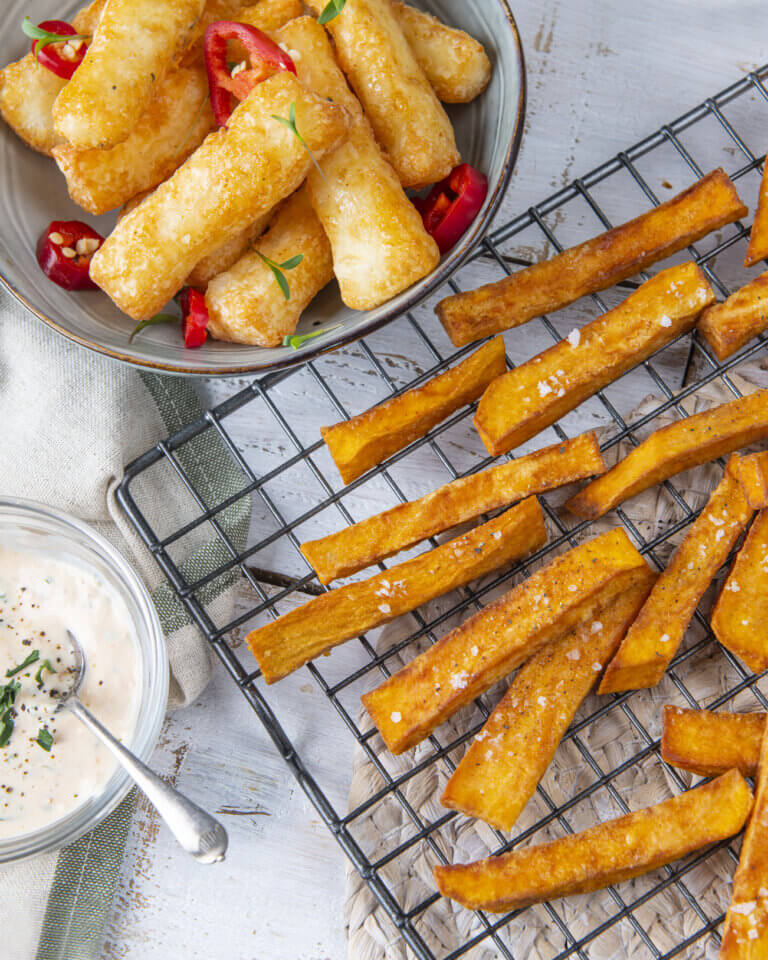 Halloumi and sweetpotato fries with a sweet chilli dipping sauce